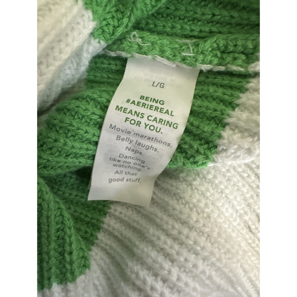 Aerie Green White Striped Beyond Quarter Zip Sweater Preppy Rugby Nautical Large - Picture 10 of 16